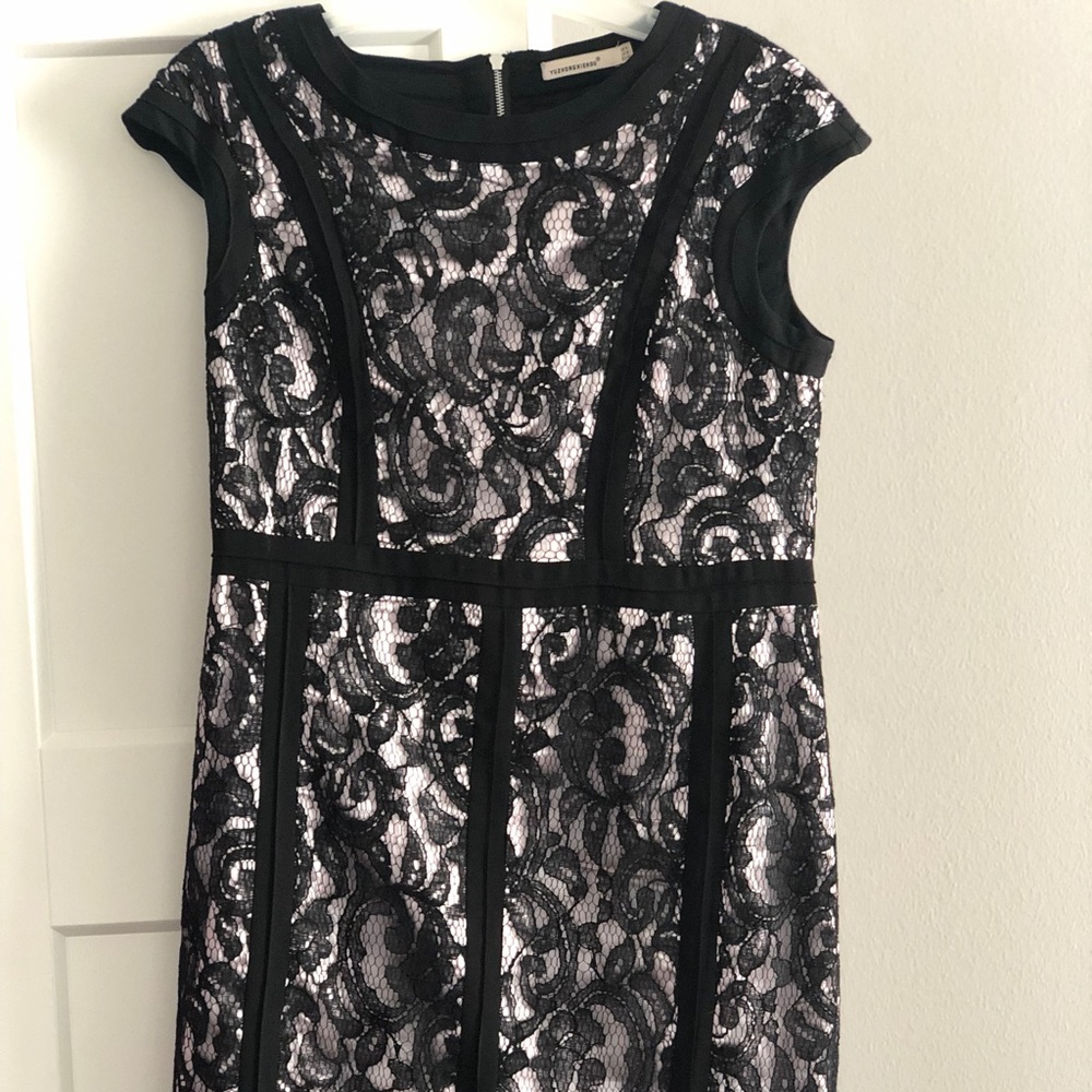 Formal dress- black lace over pink satin
